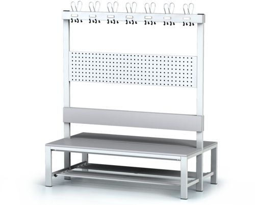 Double-sided benches with backrest and racks, laminated desk -  with a reclining grate 1800 x 1500 x 830